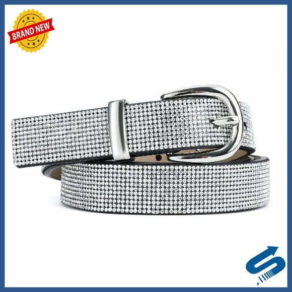 Sparkling Rhinestone Belt for Dresses 1-Inch Silver Belt for Women